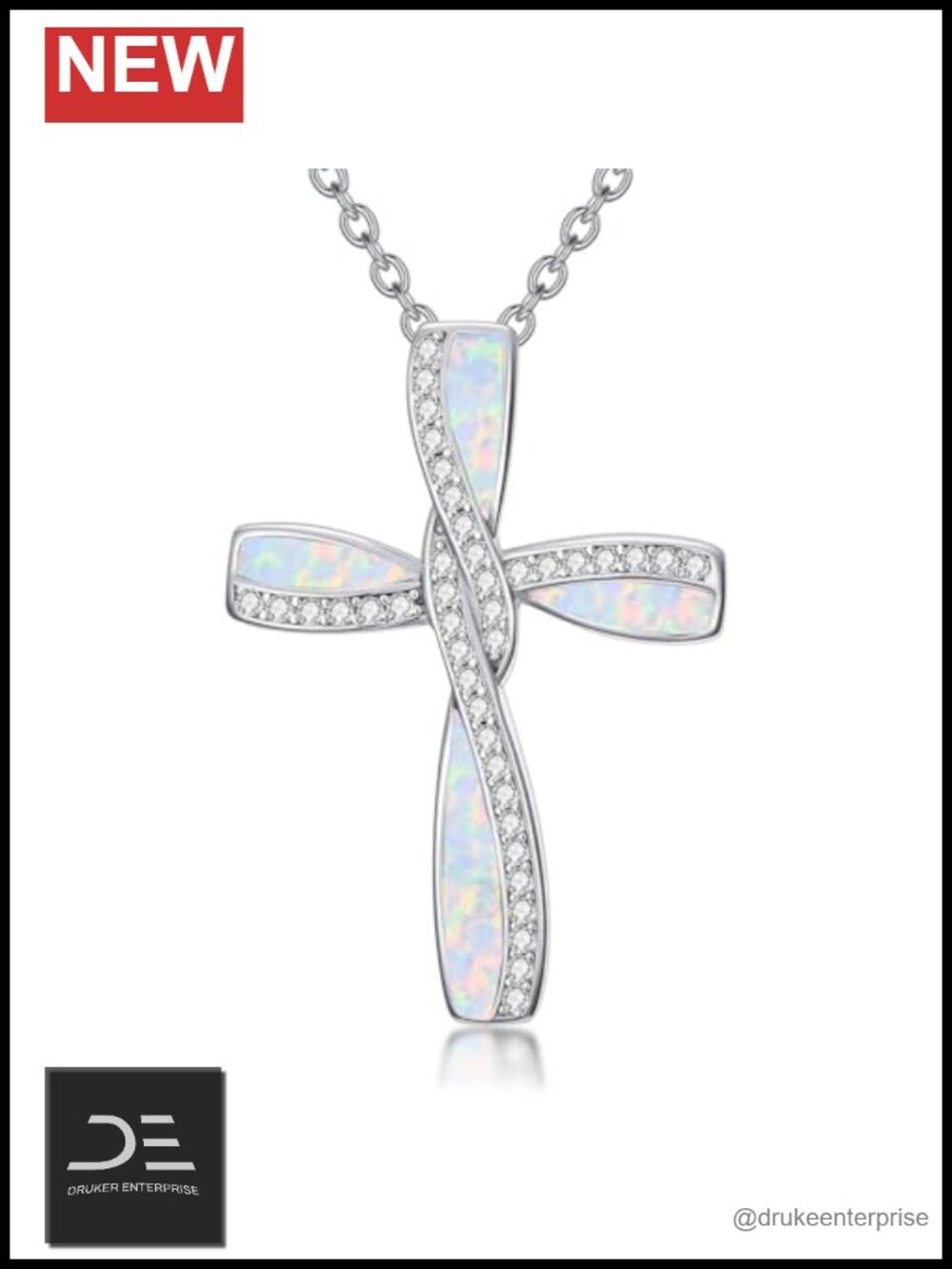 925 Sterling Silver Infinity Cross Necklace Opal Religious Christian Gift Women